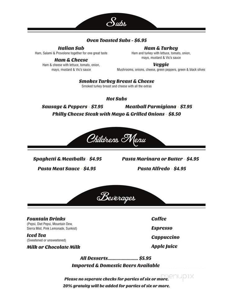 Vic's Italian Restaurant & Pizzeria - Raleigh, NC menu_pic