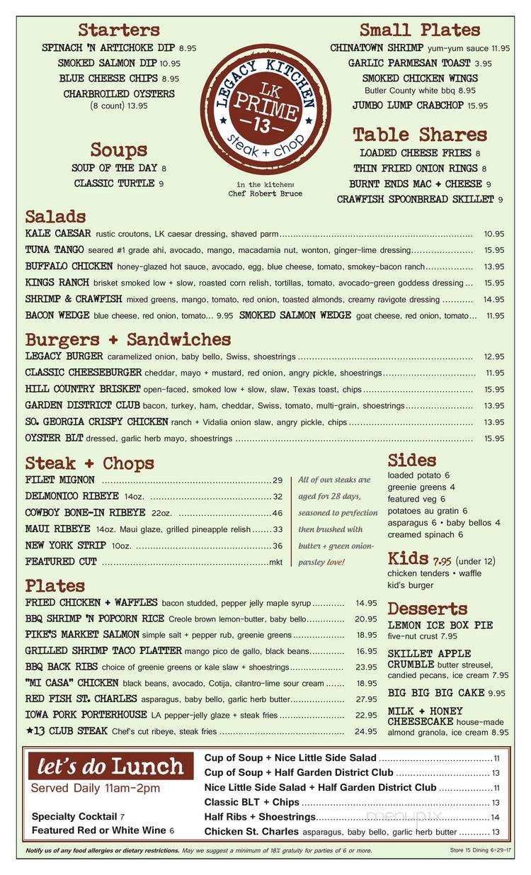 Legacy Kitchen's Steak + Chop - Gretna, LA menu_pic
