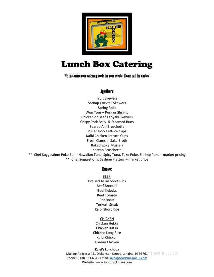 Kalei's Lunch Box - Kahului, HI menu_pic