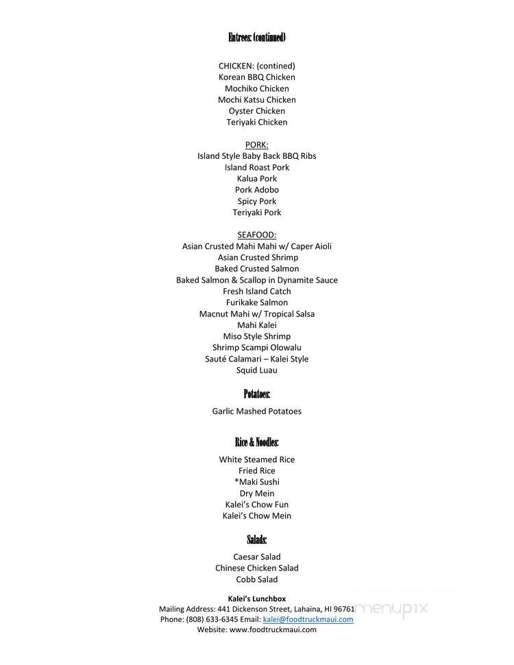 Kalei's Lunch Box - Kahului, HI menu_pic