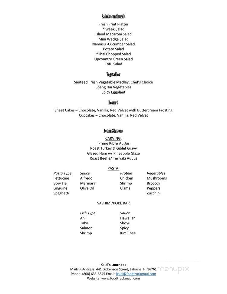 Kalei's Lunch Box - Kahului, HI menu_pic