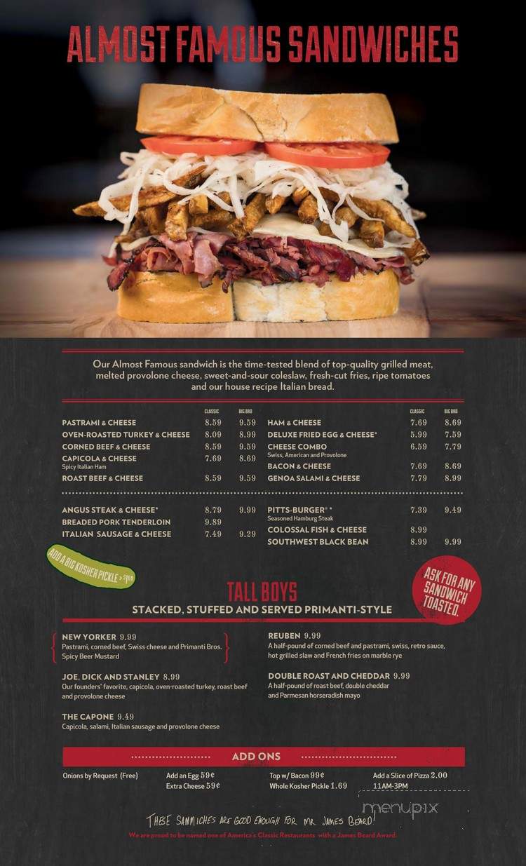 Primanti Brothers - Noblesville, IN menu_pic
