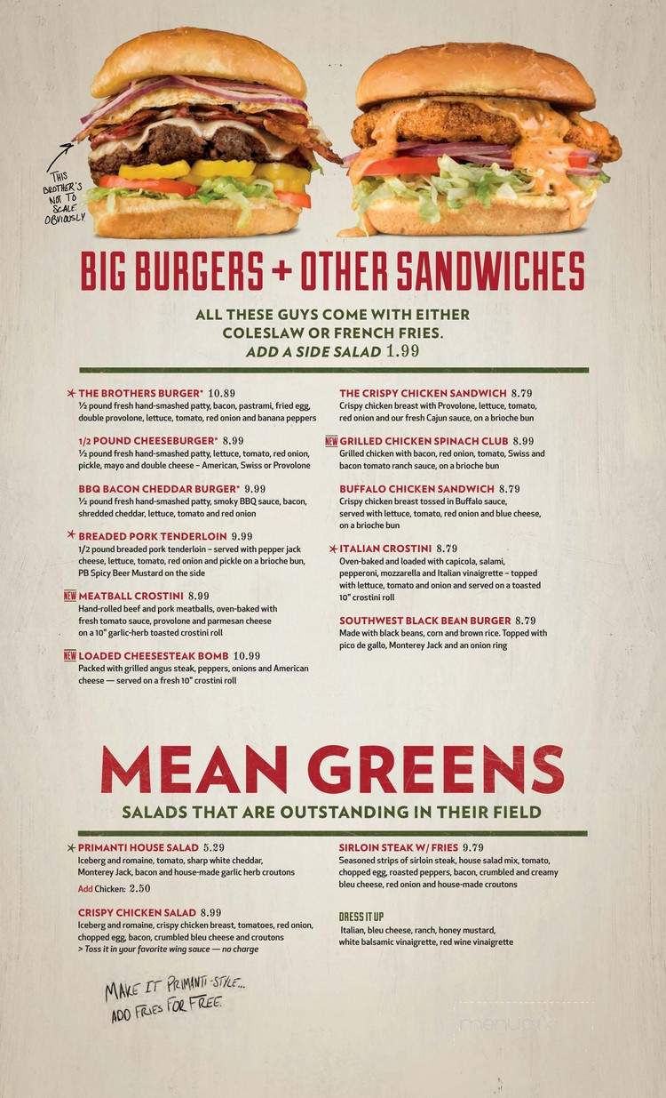 Primanti Brothers - Noblesville, IN menu_pic