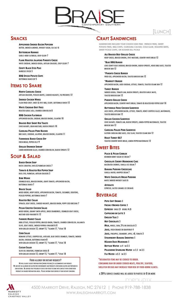 Braise Contemporary Southern - Raleigh, NC menu_pic