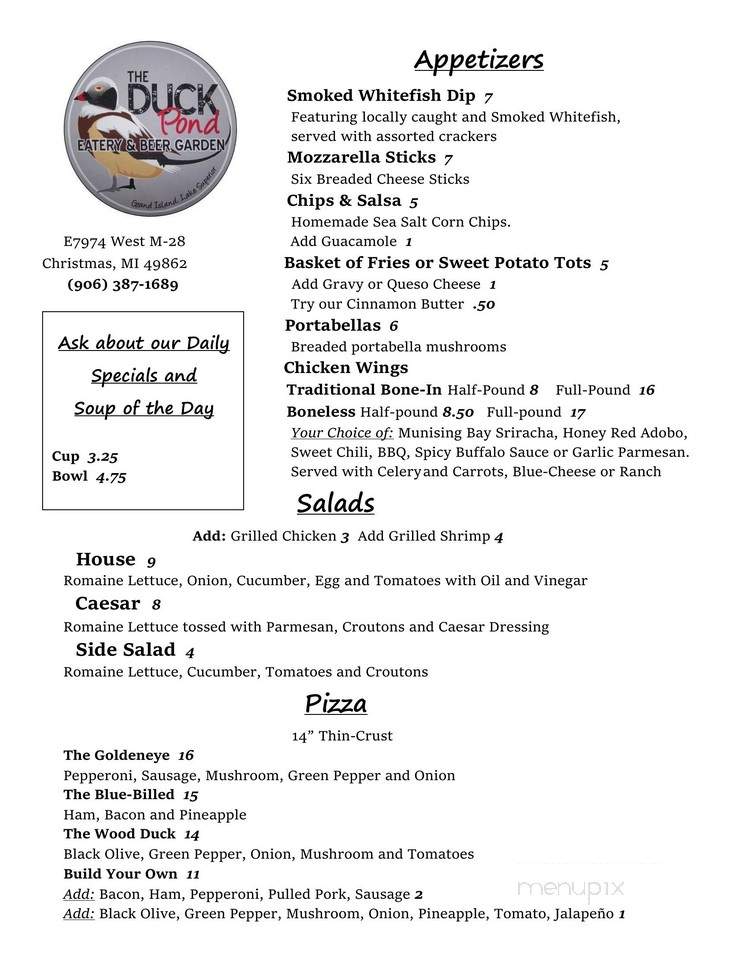 The Duck Pond Eatery & Beer Garden - Munising, MI menu_pic