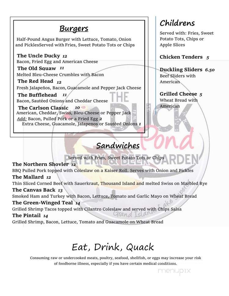 The Duck Pond Eatery & Beer Garden - Munising, MI menu_pic