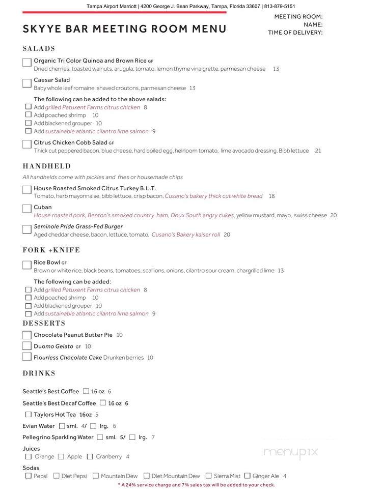 Skyye Bar and Grille - Tampa, FL menu_pic