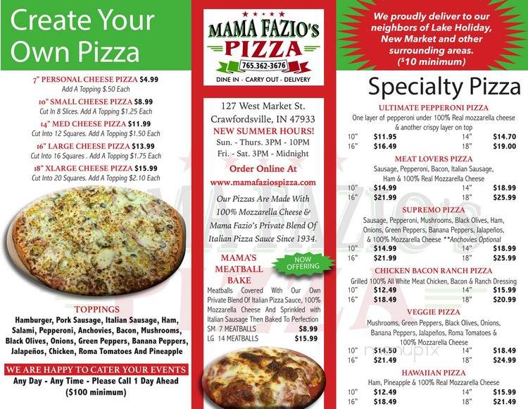Mama Fazio's Pizza - Crawfordsville, IN menu_pic