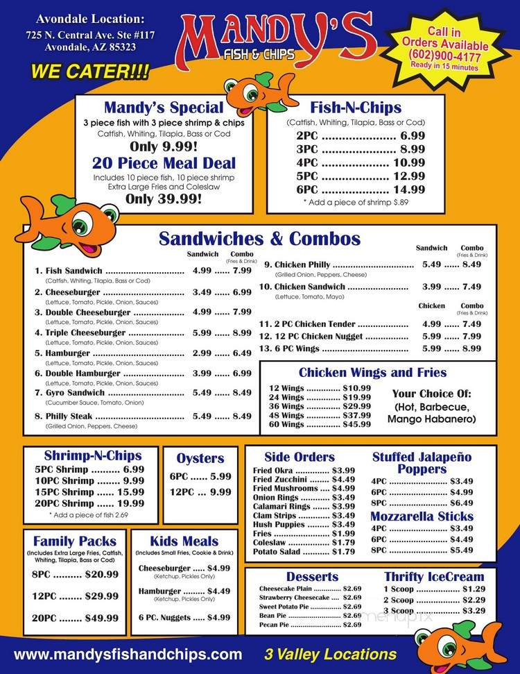 Online Menu of Mandy's Fish & Chips, Avondale, AZ