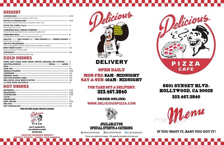 Delicious Pizza - Los Angeles, CA menu_pic