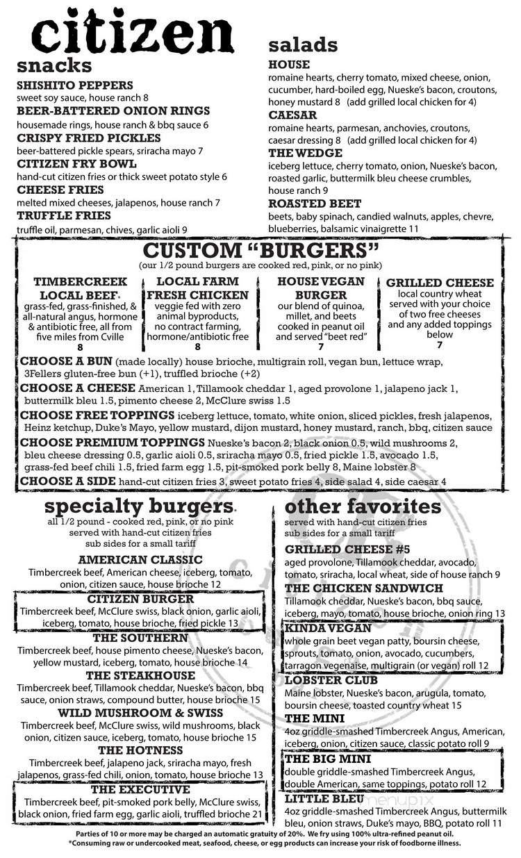 Citizen Burger Bar Carytown - Richmond, VA menu_pic