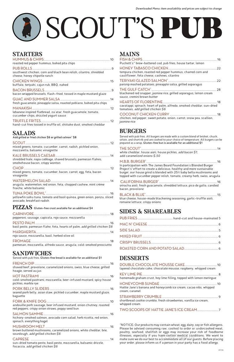 Scout's Pub - Franklin, TN menu_pic