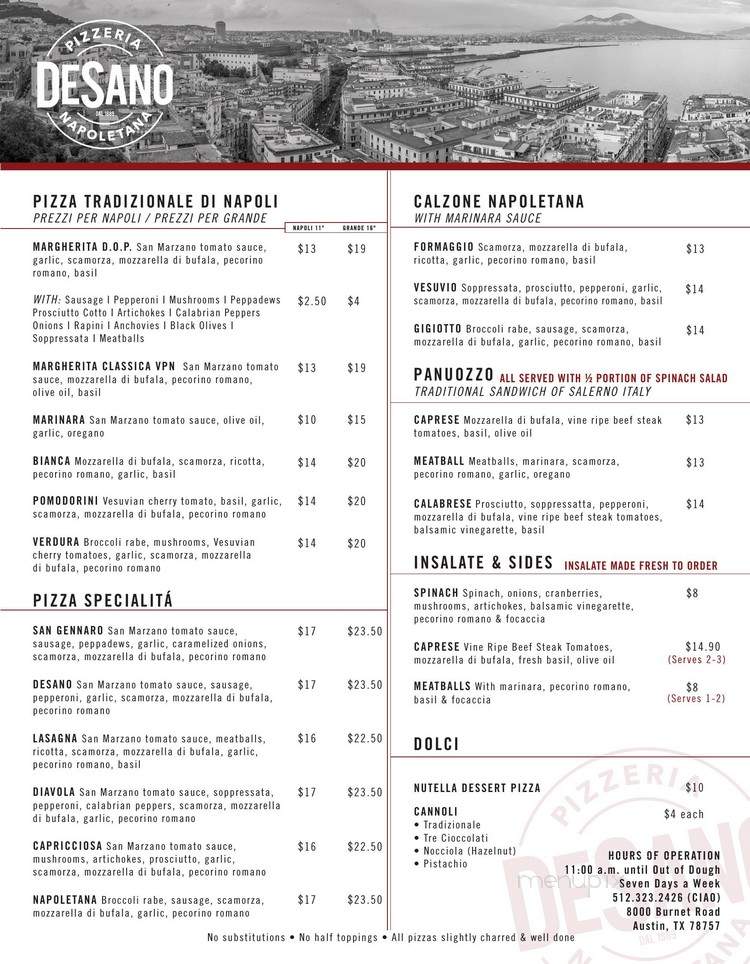 DeSano Pizzeria Napoletana - Charlotte, NC menu_pic