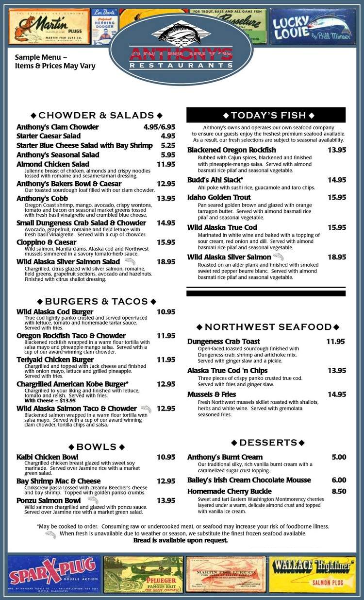 Menu Of Anthony s Restaurant In Coeur D Alene ID 83814