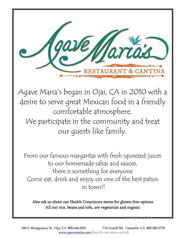 Agave Maria Restaraunt & Cantina - Camarillo, CA menu_pic