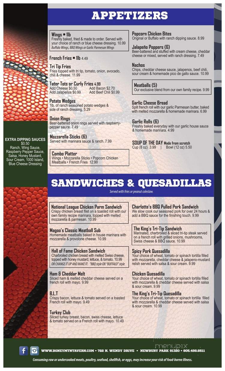 Boney Mountain Tavern - Newbury Park, CA menu_pic