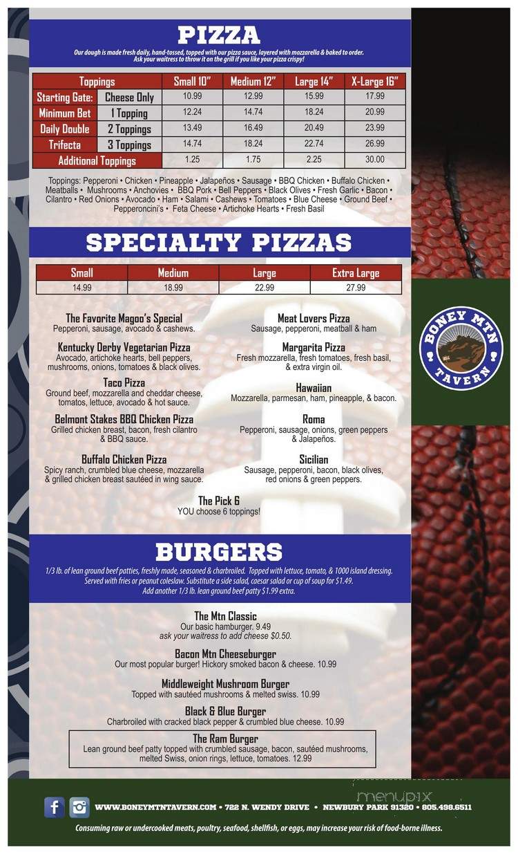 Boney Mountain Tavern - Newbury Park, CA menu_pic