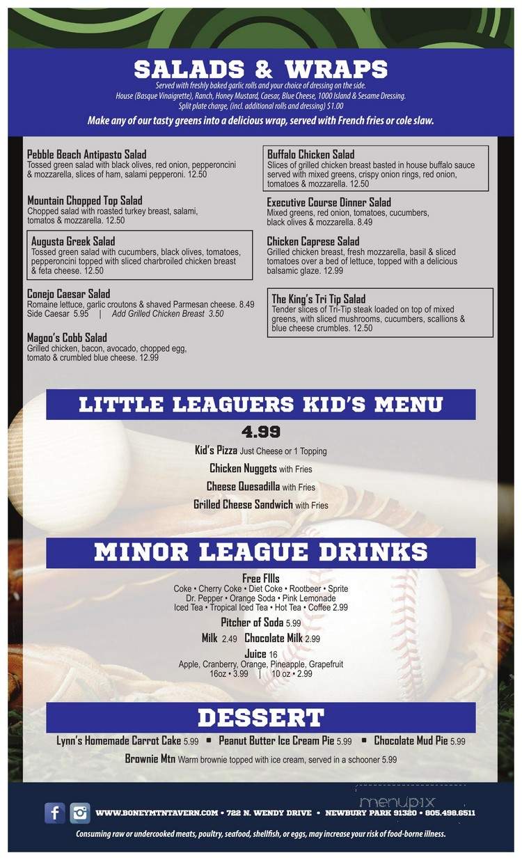 Boney Mountain Tavern - Newbury Park, CA menu_pic