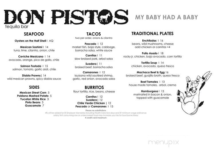 Don Pistos Tequila Bar - San Francisco, CA menu_pic