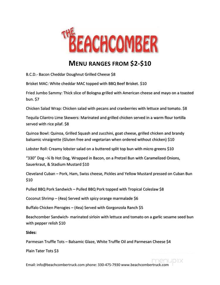 The Beachcomber Truck - Hudson, OH menu_pic