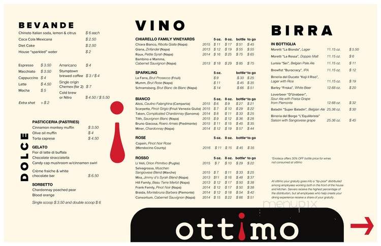 Ottimo - Yountville, CA menu_pic