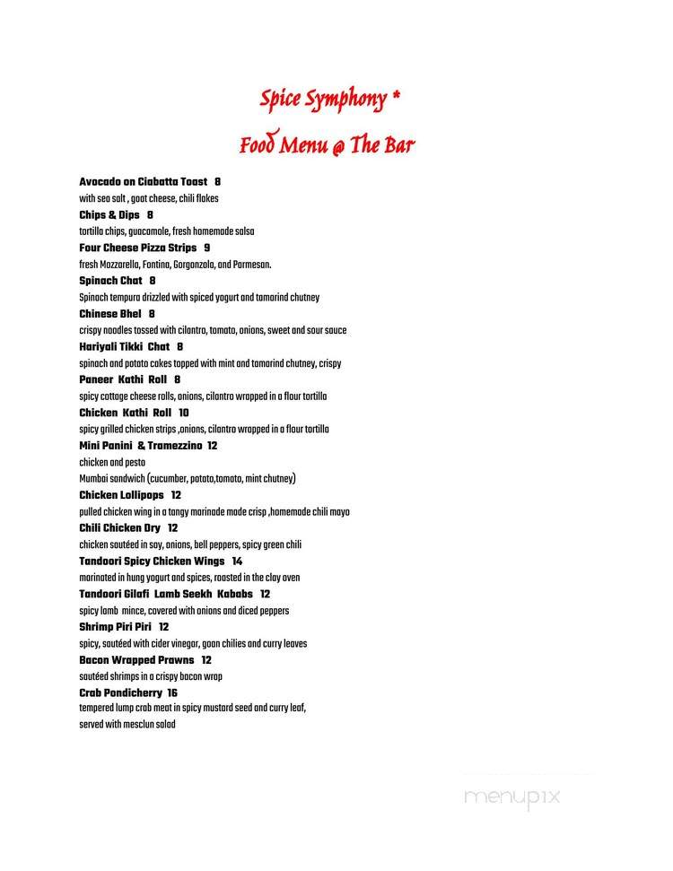 Spice Symphony - New York, NY menu_pic