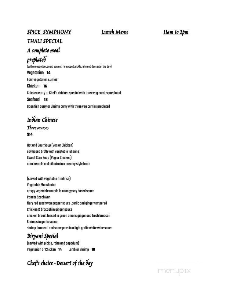 Spice Symphony - New York, NY menu_pic