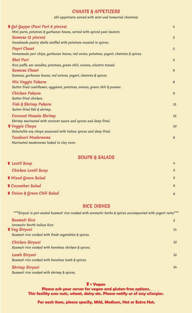 Mirchi Indian Grill - Benicia, CA menu_pic