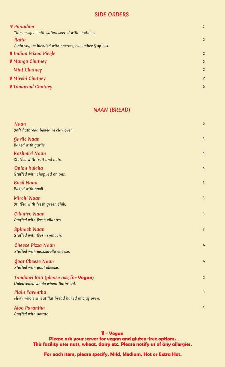 Mirchi Indian Grill - Benicia, CA menu_pic