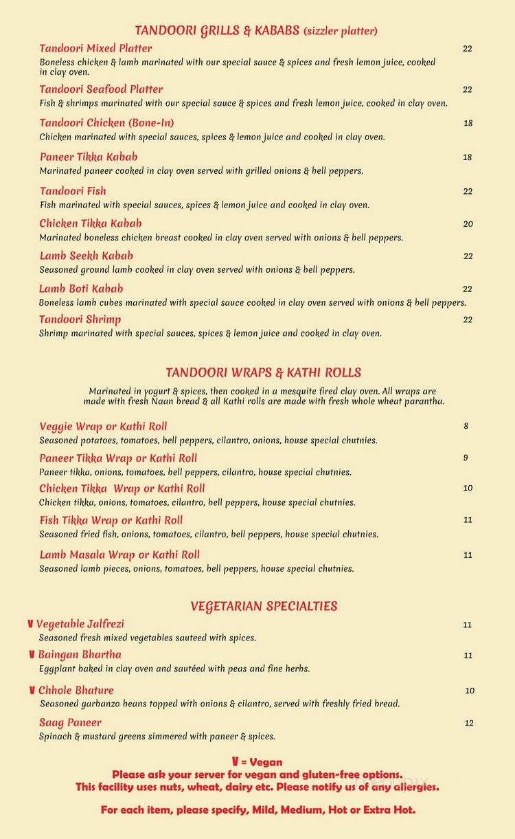 Mirchi Indian Grill - Benicia, CA menu_pic
