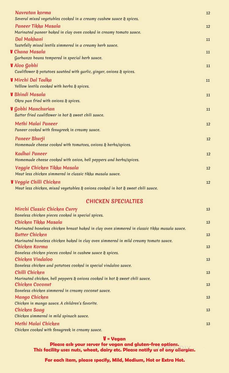 Mirchi Indian Grill - Benicia, CA menu_pic