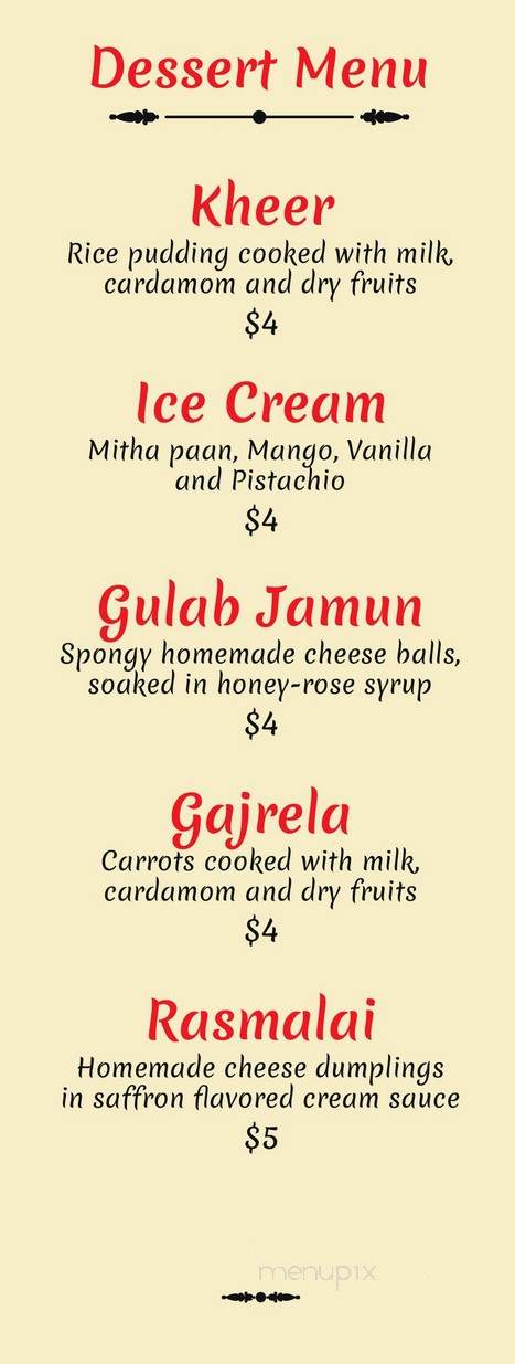Mirchi Indian Grill - Benicia, CA menu_pic