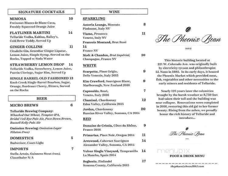 The Phoenix Bean - Telluride, CO menu_pic