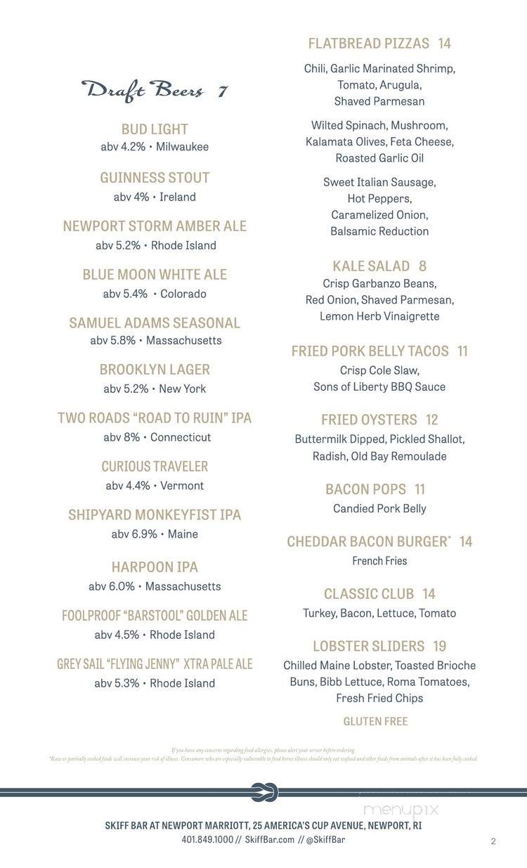 Skiff Bar - Newport, RI menu_pic