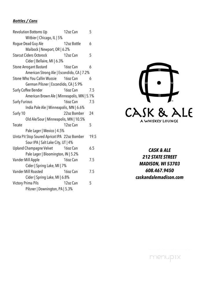 Cask & Ale - Madison, WI menu_pic