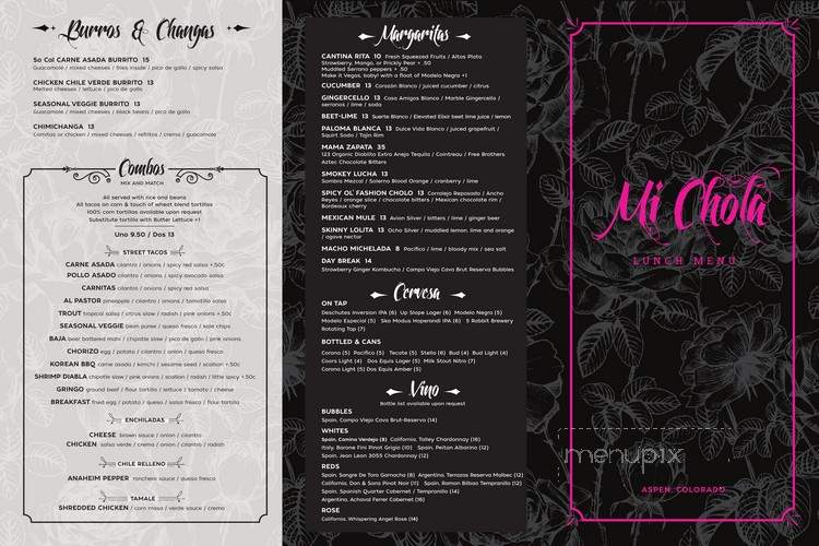 Mi Chola - Aspen, CO menu_pic