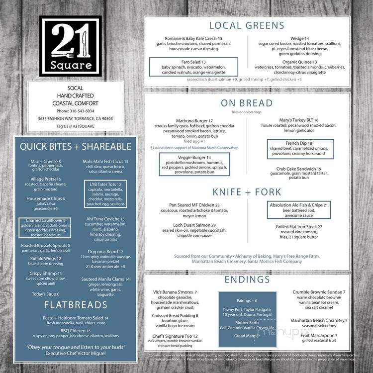 21 Square Bar + Kitchen - Torrance, CA menu_pic