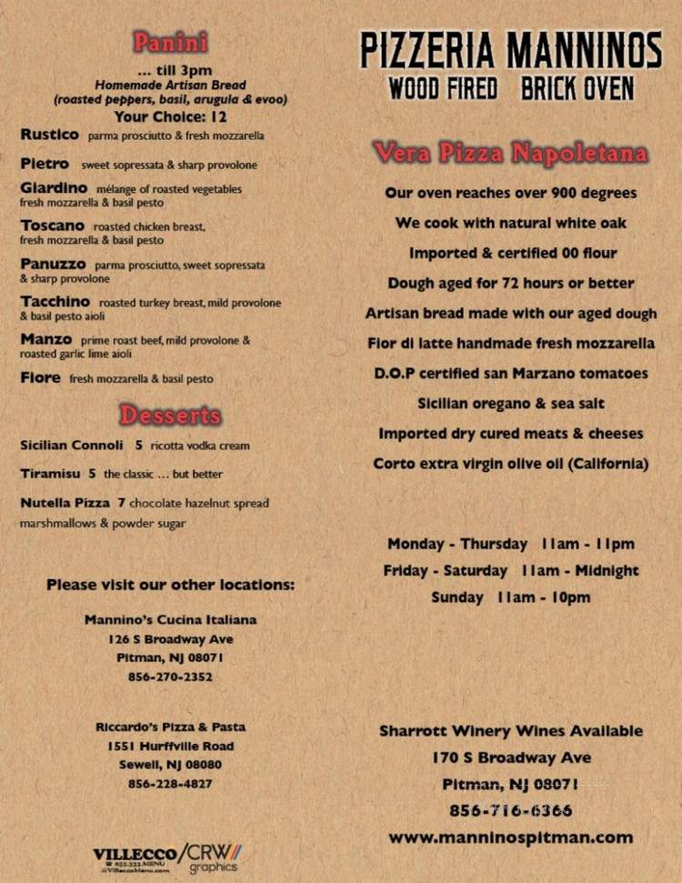Pizzeria Manninos - Pitman, NJ menu_pic