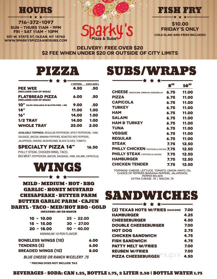 Sparky's Pizza and Subs - Olean, NY menu_pic