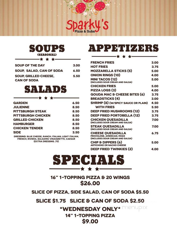 Sparky's Pizza and Subs - Olean, NY menu_pic
