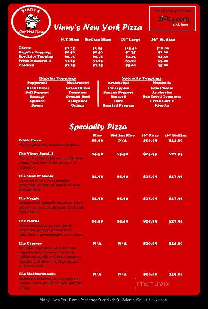 Vinny's New York Pizza - Atlanta, GA menu_pic