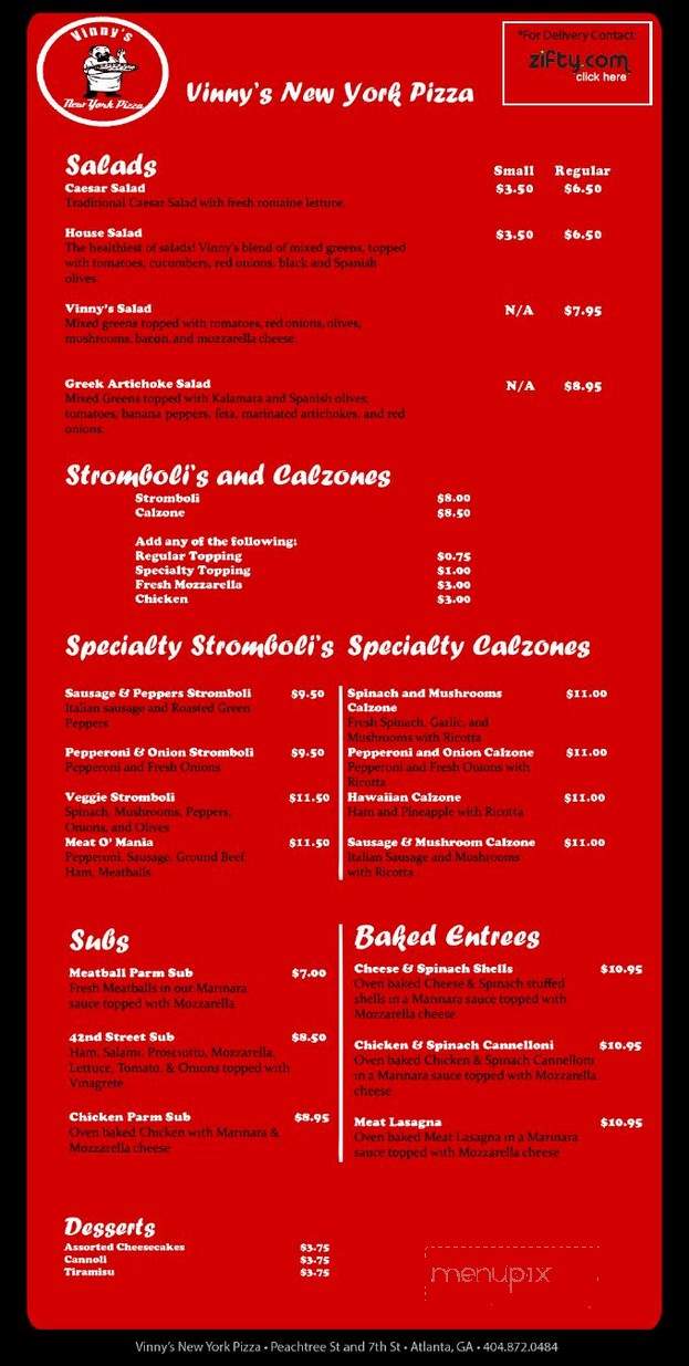 Vinny's New York Pizza - Atlanta, GA menu_pic