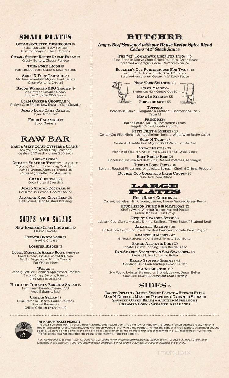 Cedars Restaurant - Mashantucket, CT menu_pic