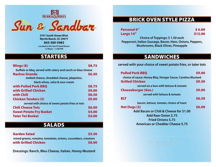 Sun N Sands - Myrtle Beach, SC menu_pic