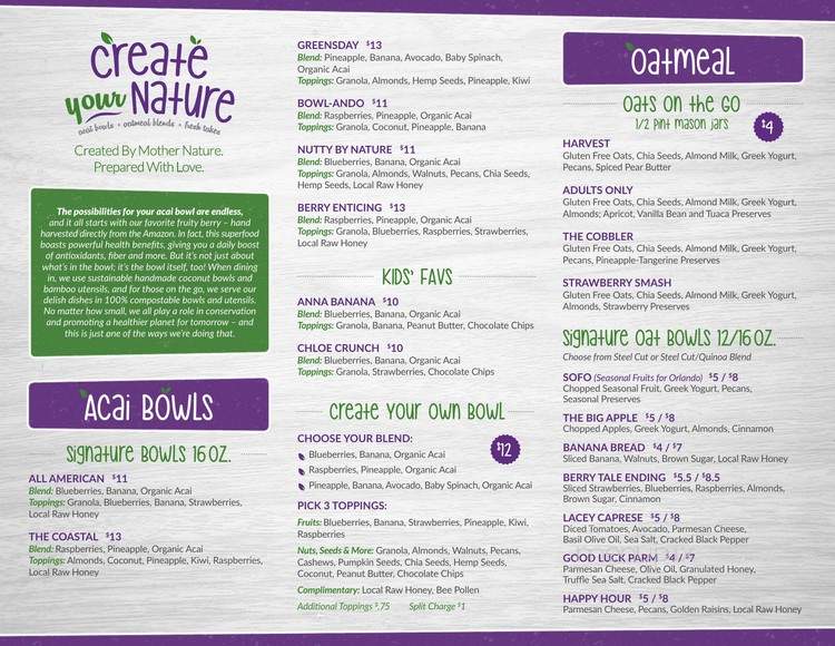 Create Your Nature - Winter Park, FL menu_pic