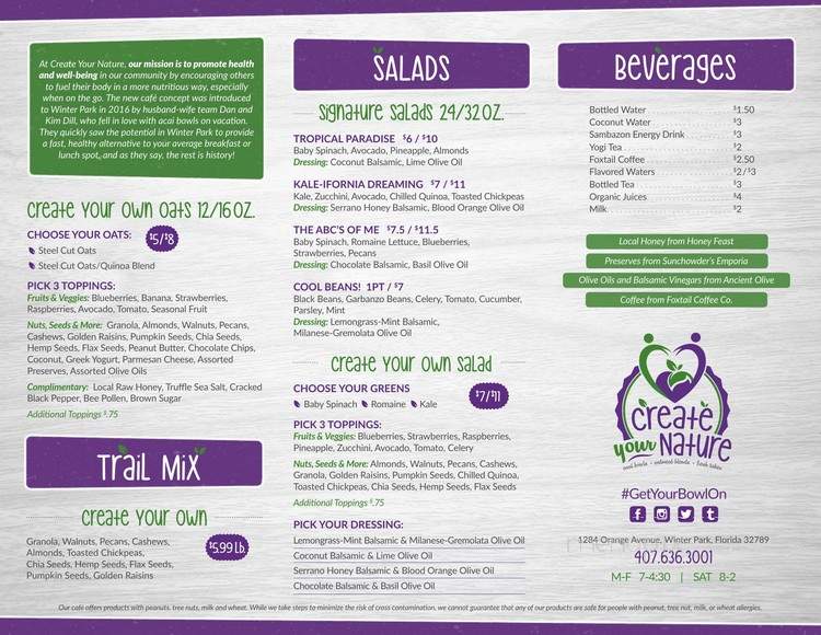 Create Your Nature - Winter Park, FL menu_pic