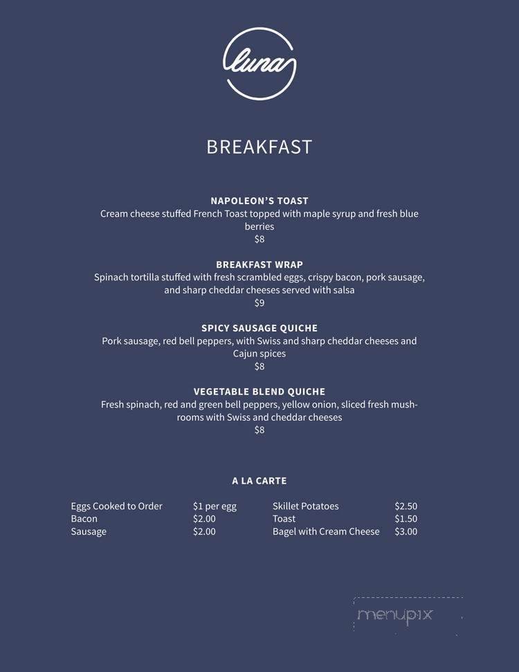 Luna Bar and Restaurant - Memphis, TN menu_pic
