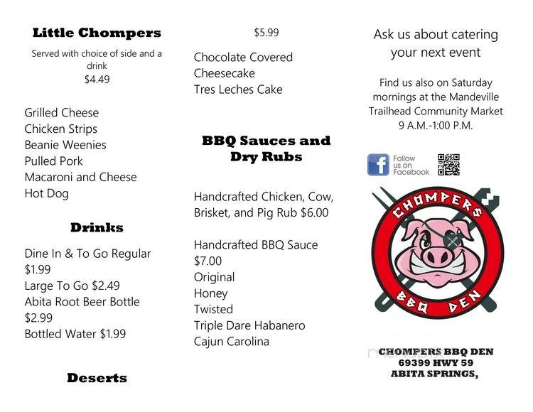 Chompers BBQ Den - Mandeville, LA menu_pic