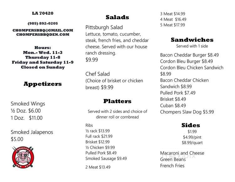 Chompers BBQ Den - Mandeville, LA menu_pic