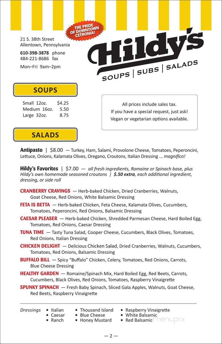 Hildy's - Allentown, PA menu_pic